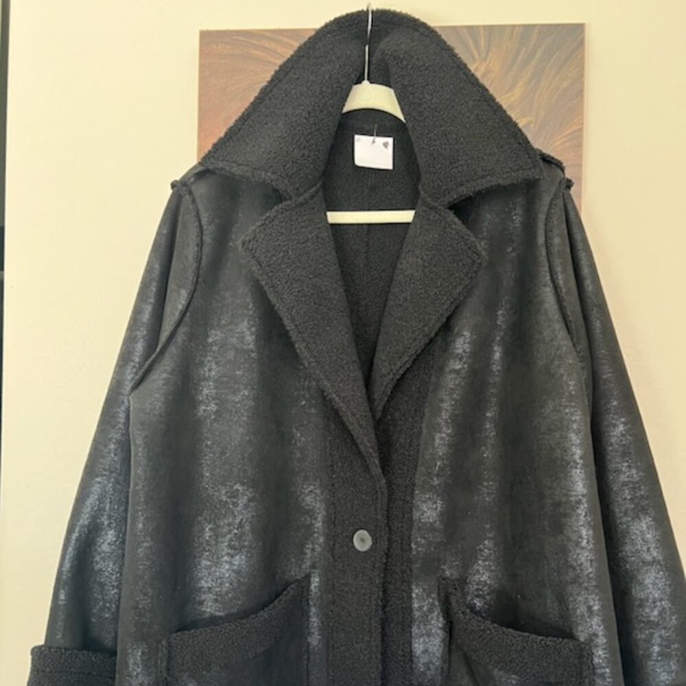 NEW Sympli Women's BLACK Faux Leather Jacket Size Large